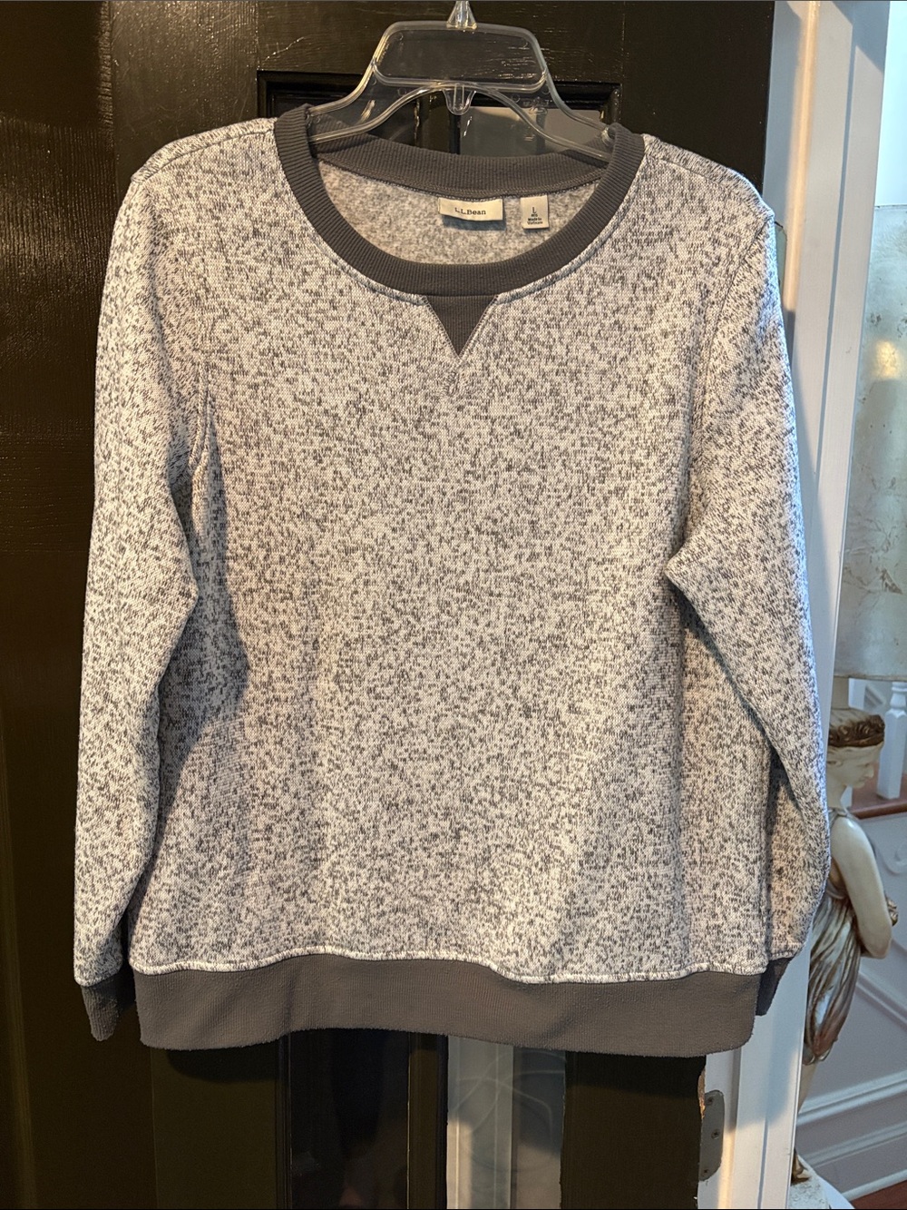 L.L. Bean Heathered Light Gray Crewneck Sweater with Dark Gray Trim